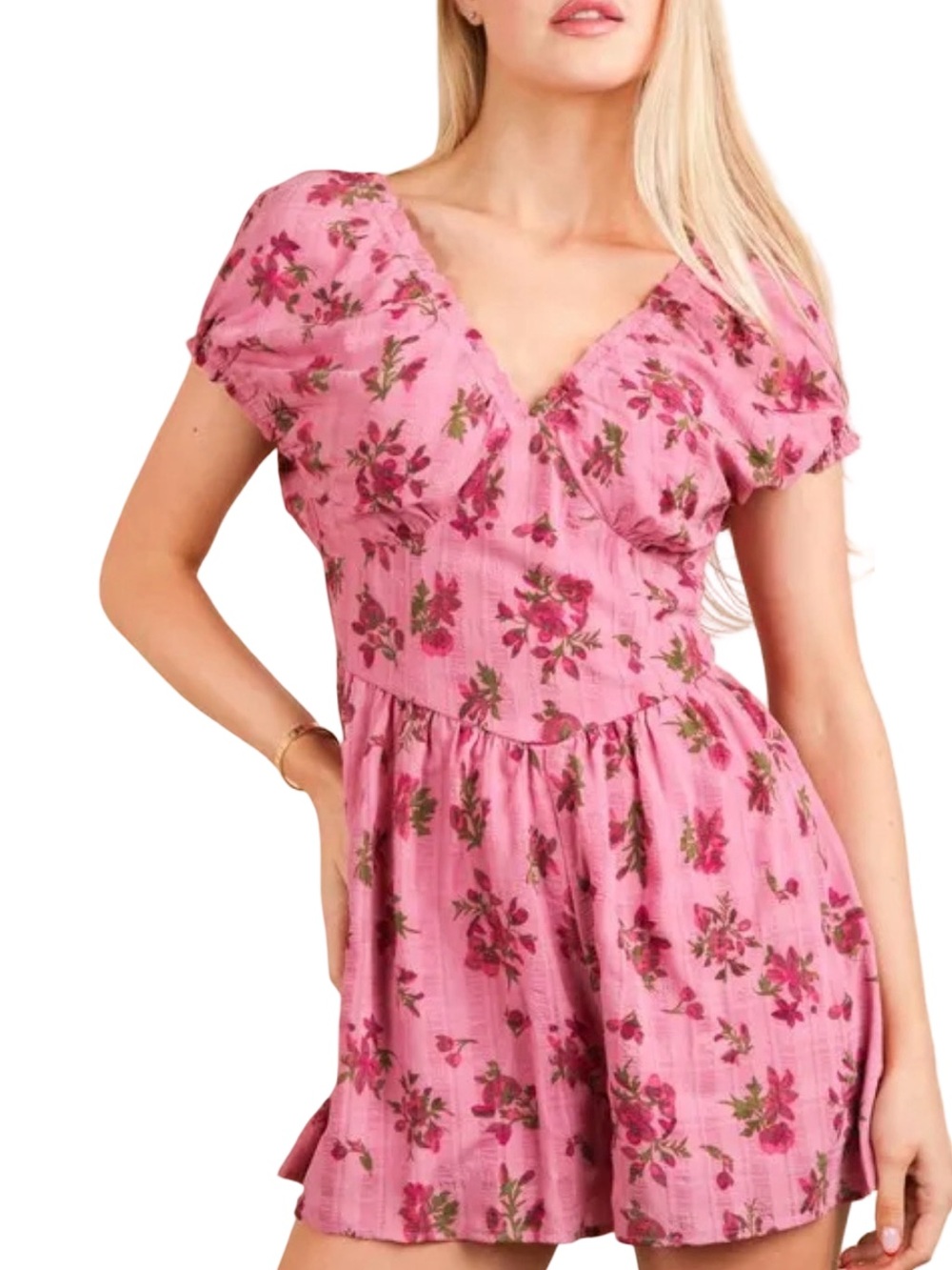 Very J Pink Floral Ruffle Romper‎ Large NWT Whimsical Summer Cottage Core